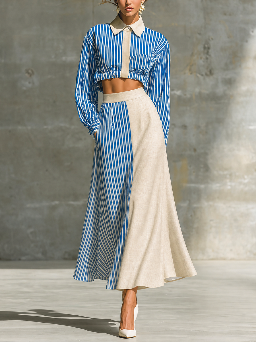 Vanda — Completo due pezzi in cotone a righe blu