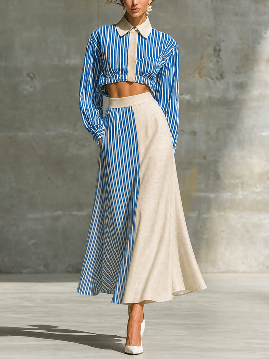 Vanda — Completo due pezzi in cotone a righe blu
