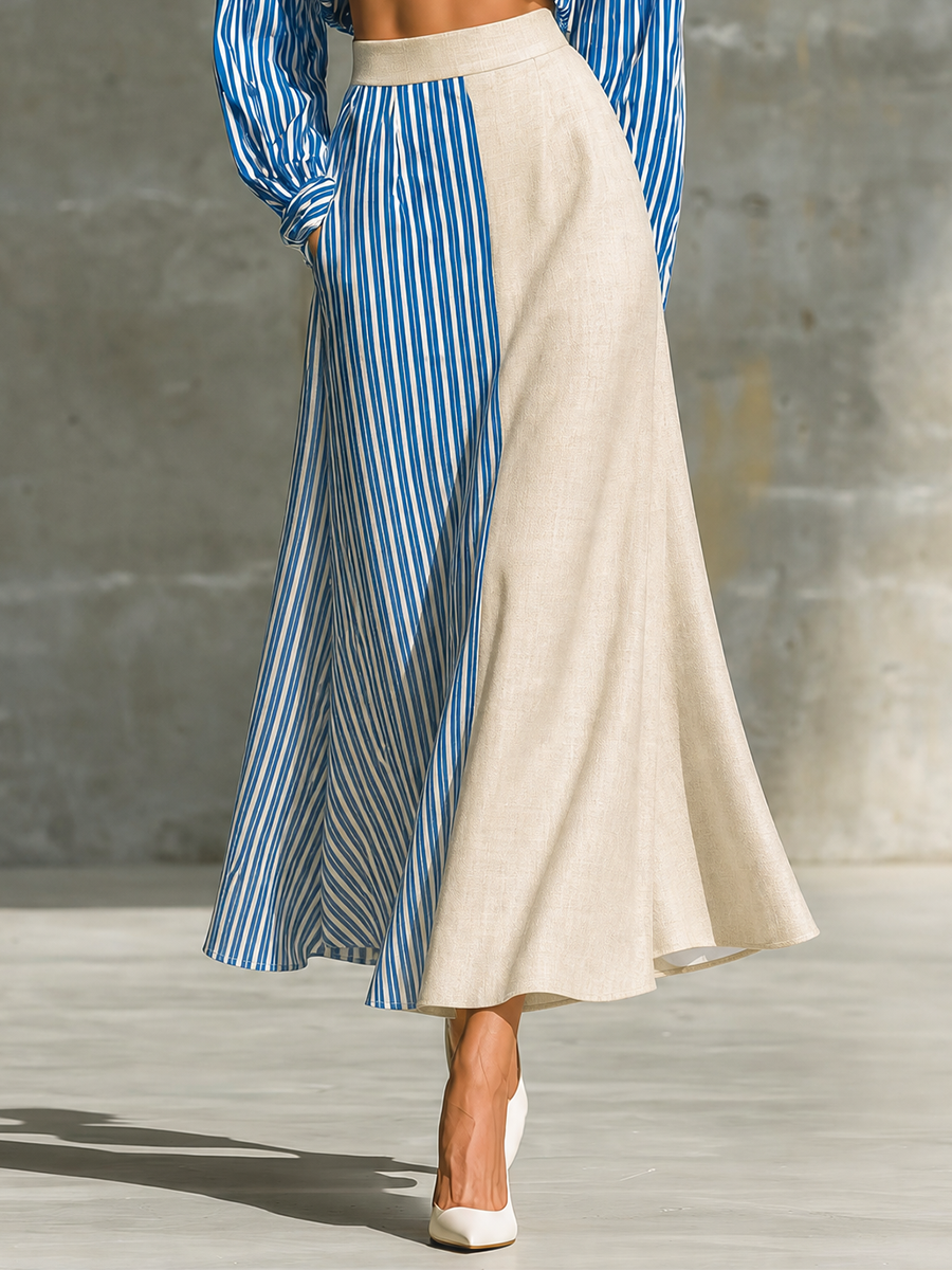 Vanda — Completo due pezzi in cotone a righe blu