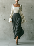 Valeria — Completo due pezzi in cotone con gonna lunga grigio