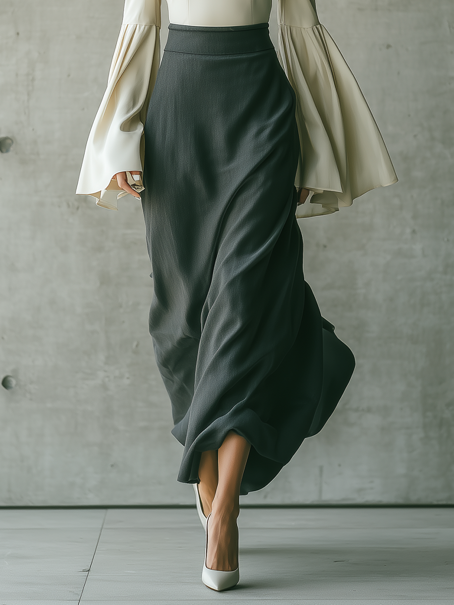 Valeria — Completo due pezzi in cotone con gonna lunga grigio