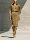Vera — Completo due pezzi in lino con gonna kaki