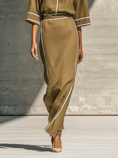 Vera — Completo due pezzi in lino con gonna kaki