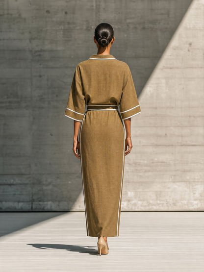 Vera — Completo due pezzi in lino con gonna kaki