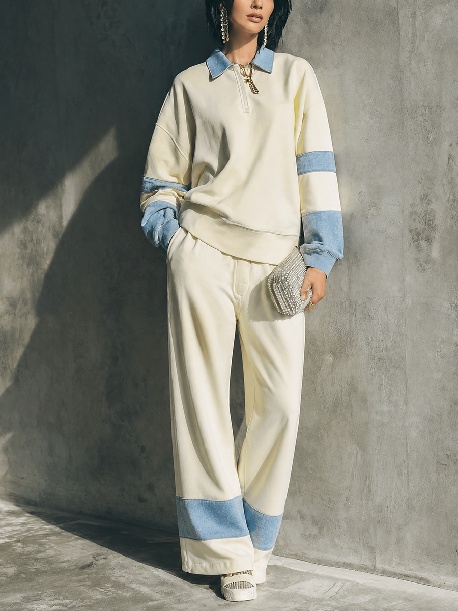 Virginia — Completo due pezzi in cotone con pantaloni dritti
