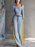 Viola — Completo due pezzi in maglia con pantaloni a gamba larga blu