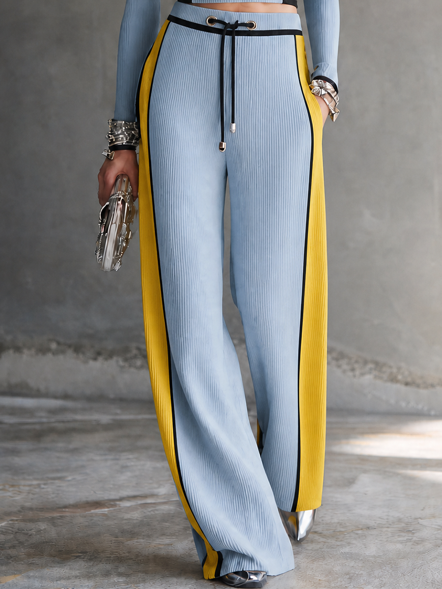 Viola — Completo due pezzi in maglia con pantaloni a gamba larga blu