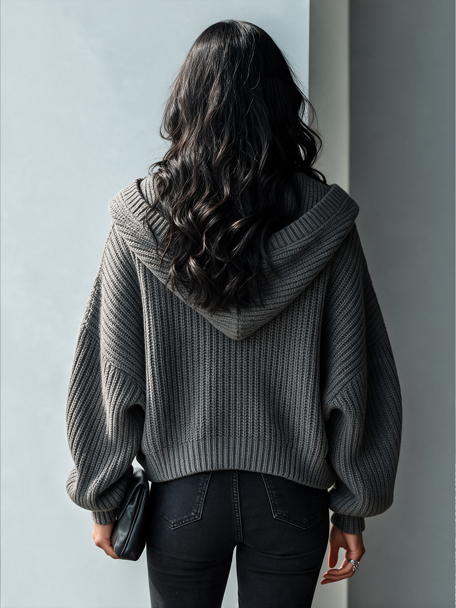 Cirilla — Cardigan in maglia a coste con cappuccio