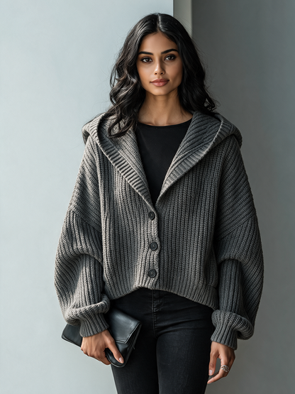 Cirilla — Cardigan in maglia a coste con cappuccio