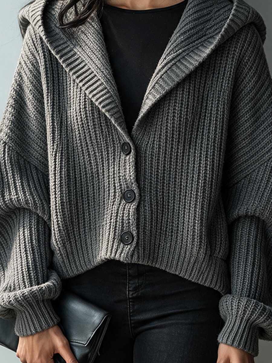 Cirilla — Cardigan in maglia a coste con cappuccio
