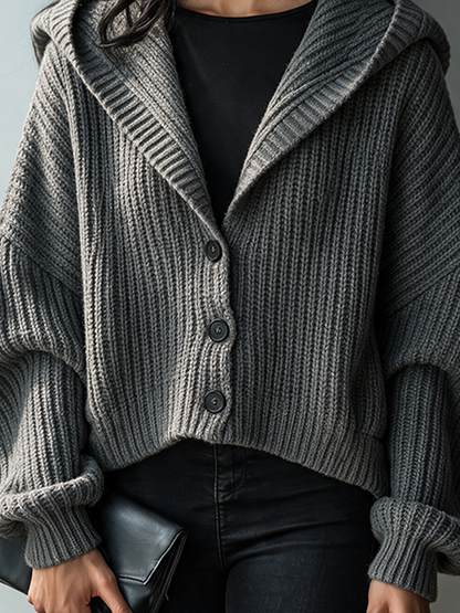 Cirilla — Cardigan in maglia a coste con cappuccio