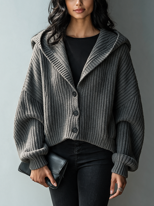 Cirilla — Cardigan in maglia a coste con cappuccio