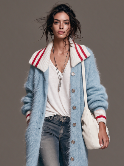Martina — Cardigan monopetto in mohair con revers
