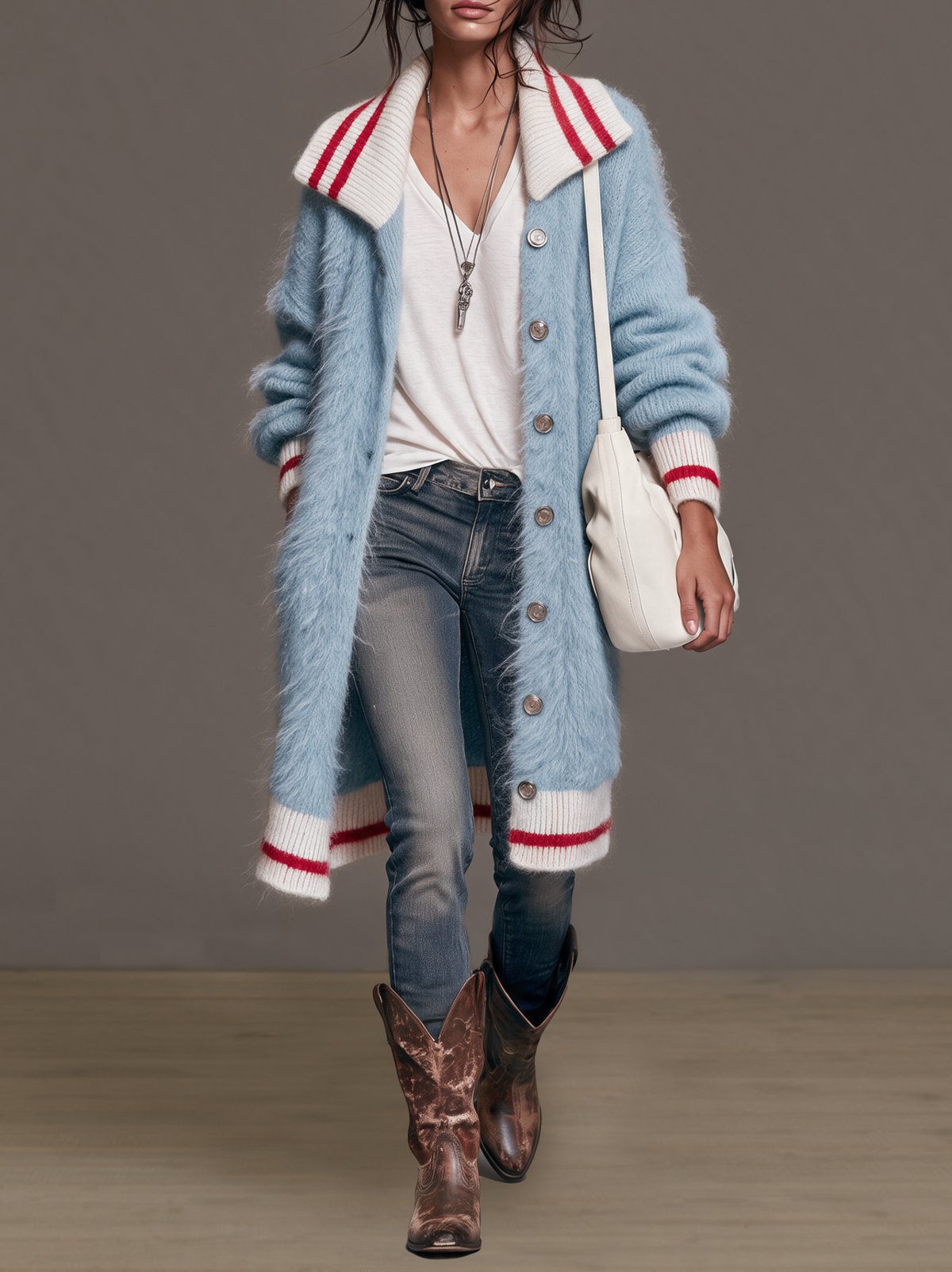 Martina — Cardigan monopetto in mohair con revers