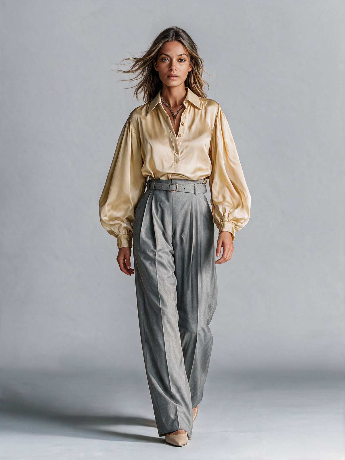 Ilda — Camicia in raso con maniche svasate