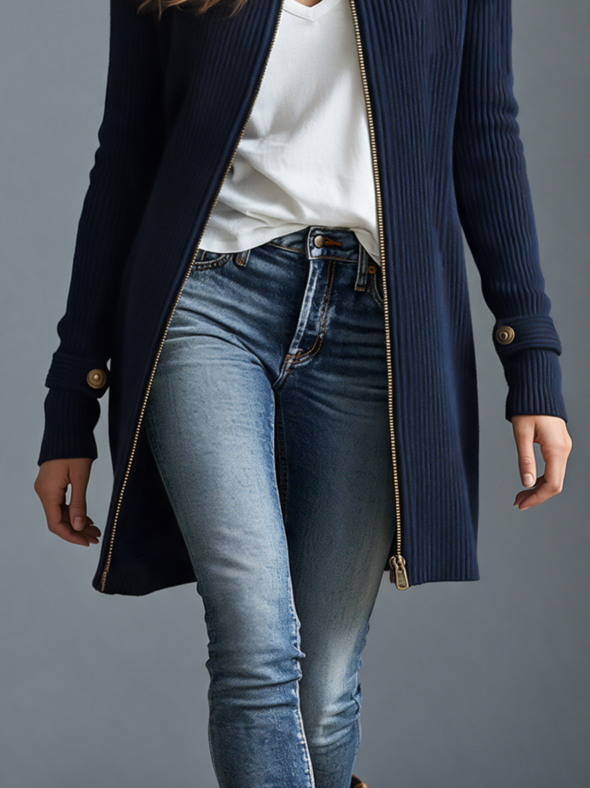 Modesta — Cardigan in maglia a coste con zip