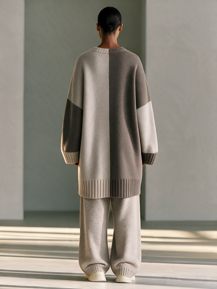 Gisella — Cardigan color block in misto lana con scollo a V