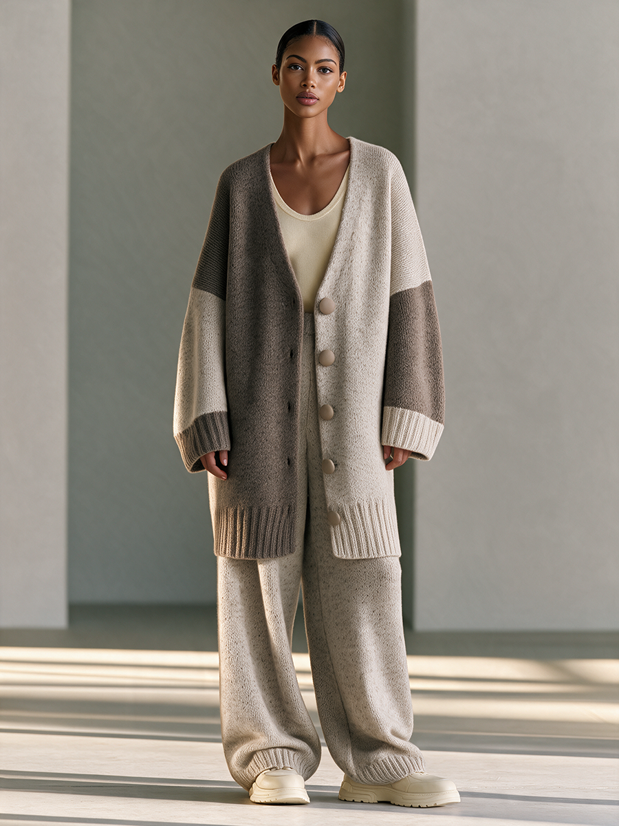 Gisella — Cardigan color block in misto lana con scollo a V