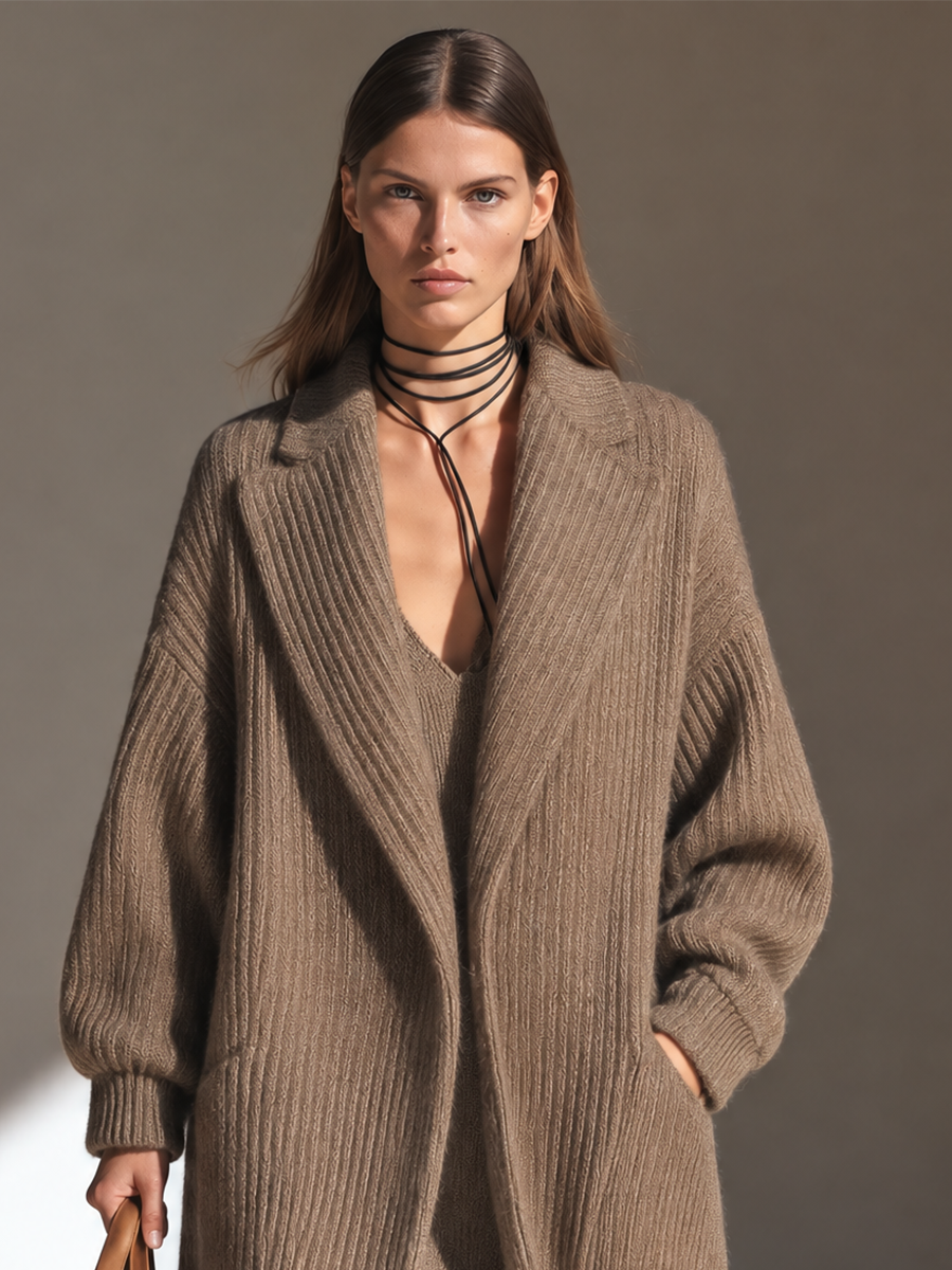 Guglielmina — Cappotto aperto sul davanti in misto lana con revers