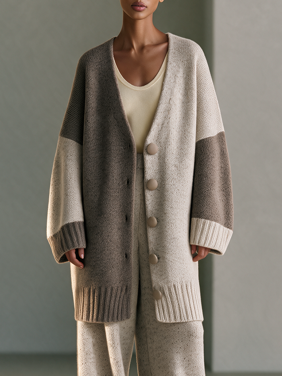 Gisella — Cardigan color block in misto lana con scollo a V