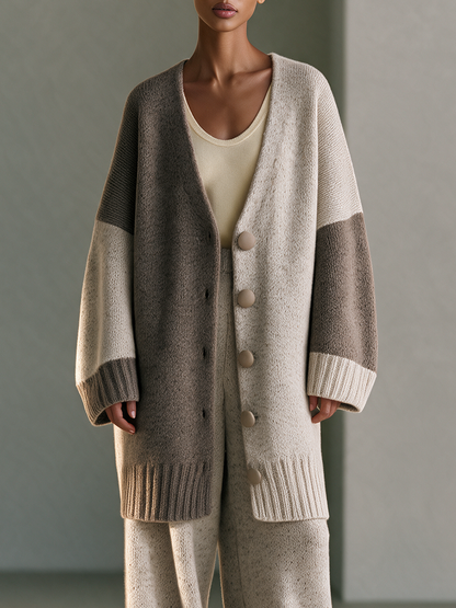 Gisella — Cardigan color block in misto lana con scollo a V