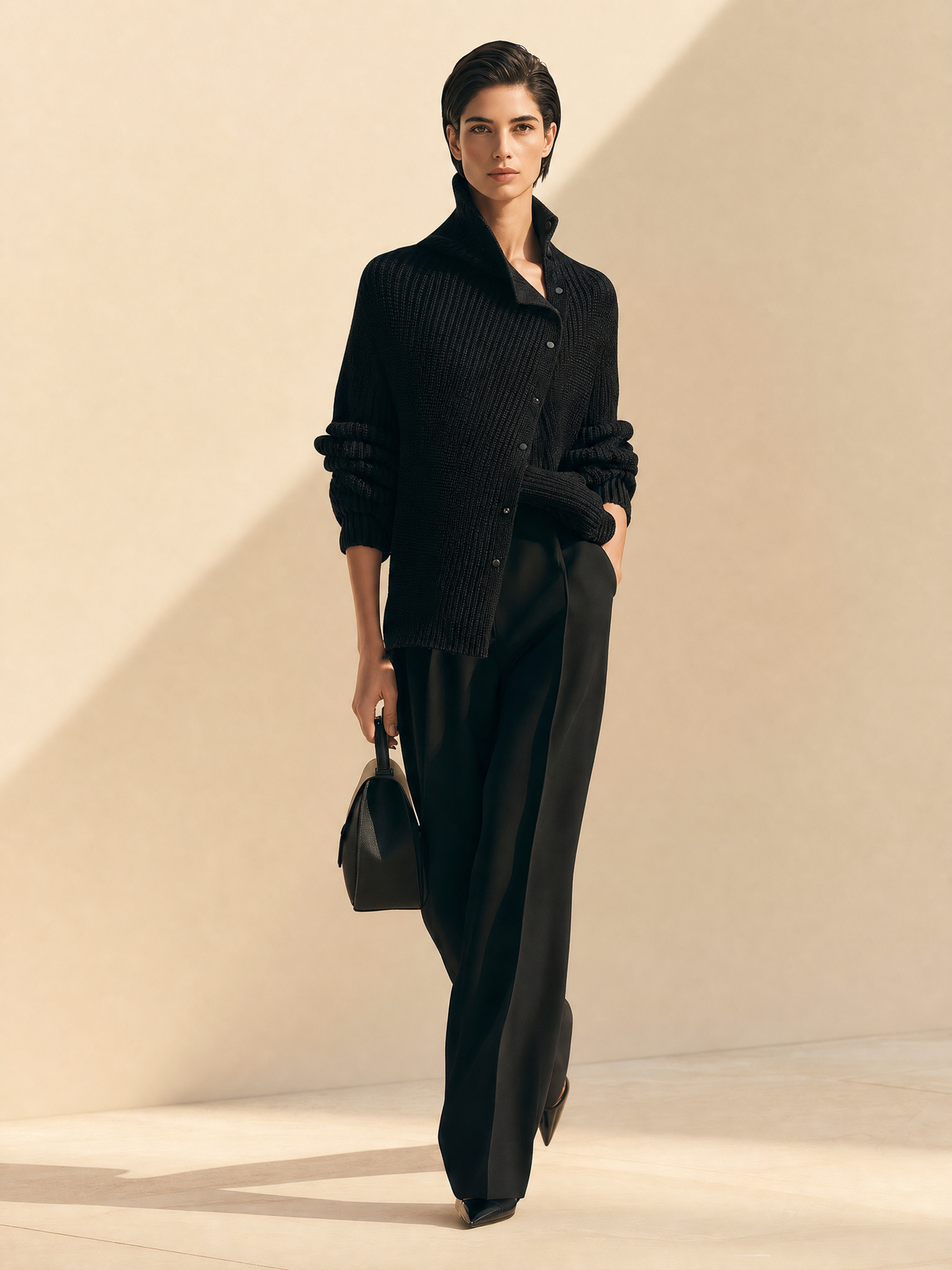 Liberta — Cardigan asimmetrico in maglia a coste