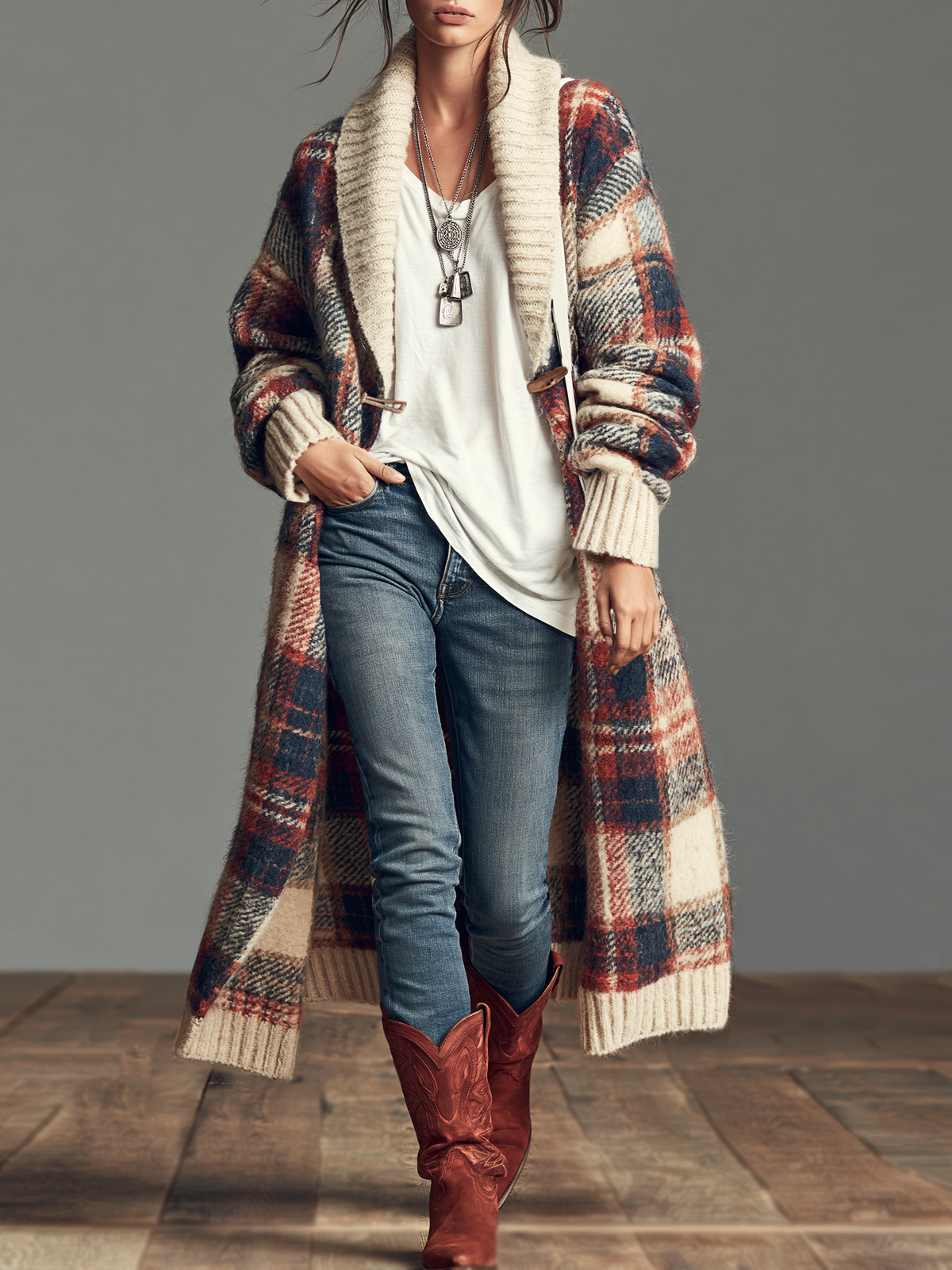 Quintina — Cardigan a quadri in jacquard