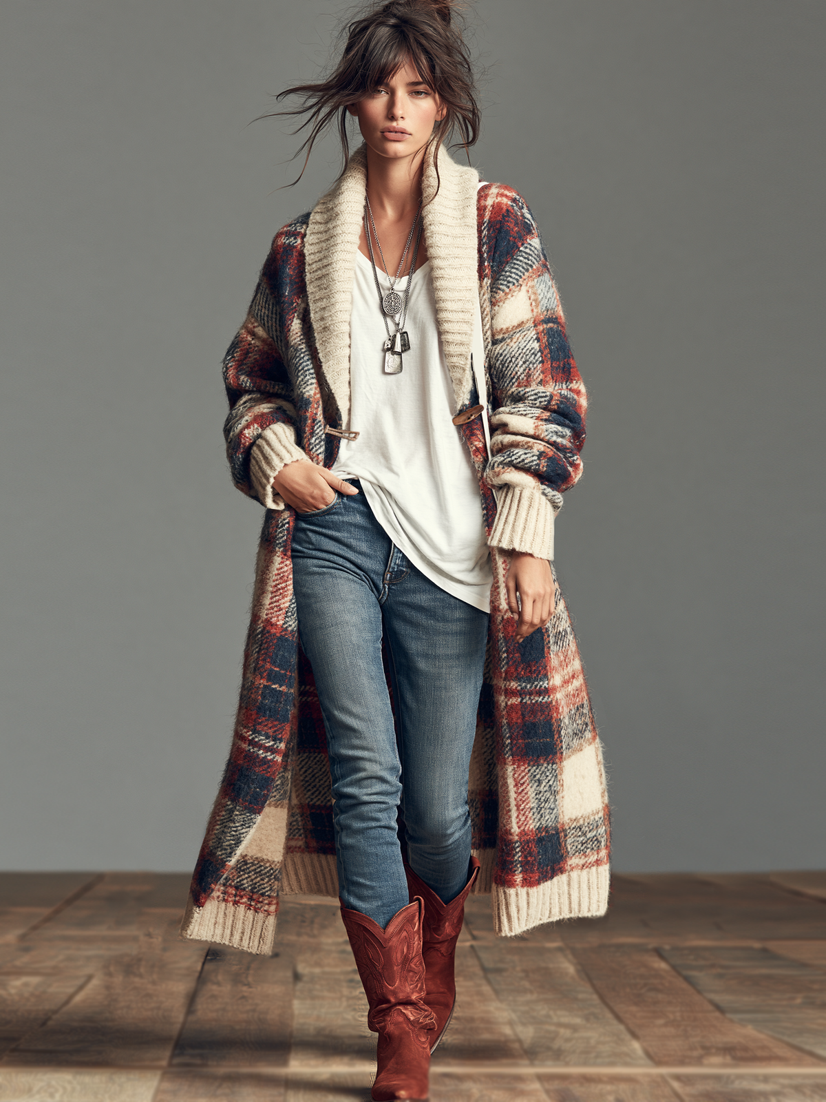Quintina — Cardigan a quadri in jacquard