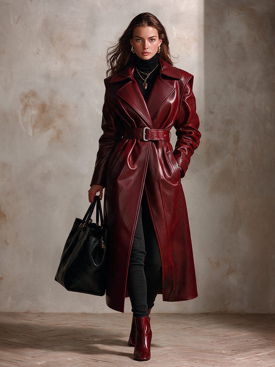 Prospera — Cappotto lungo in similpelle con revers