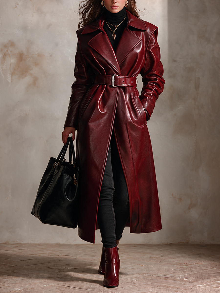 Prospera — Cappotto lungo in similpelle con revers