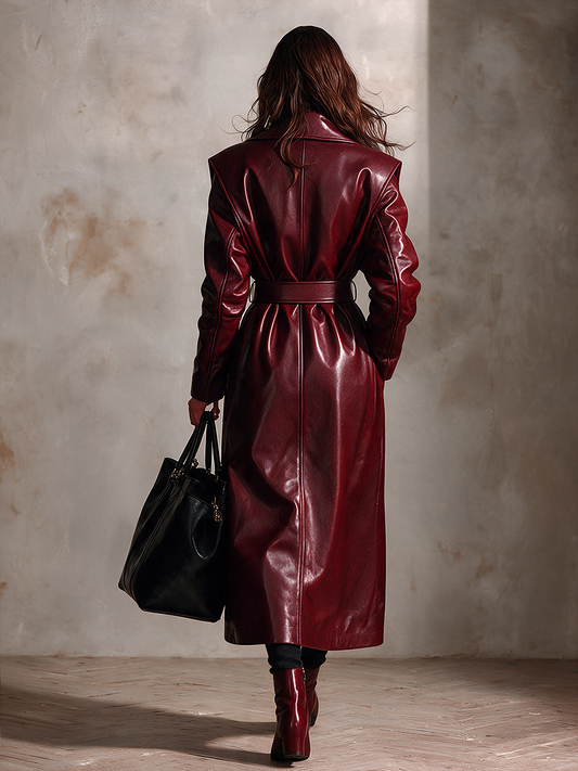 Prospera — Cappotto lungo in similpelle con revers