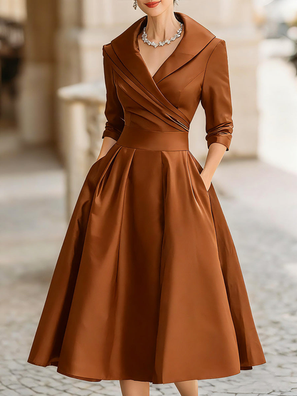 Monica — Abito midi in raso con scollo a V