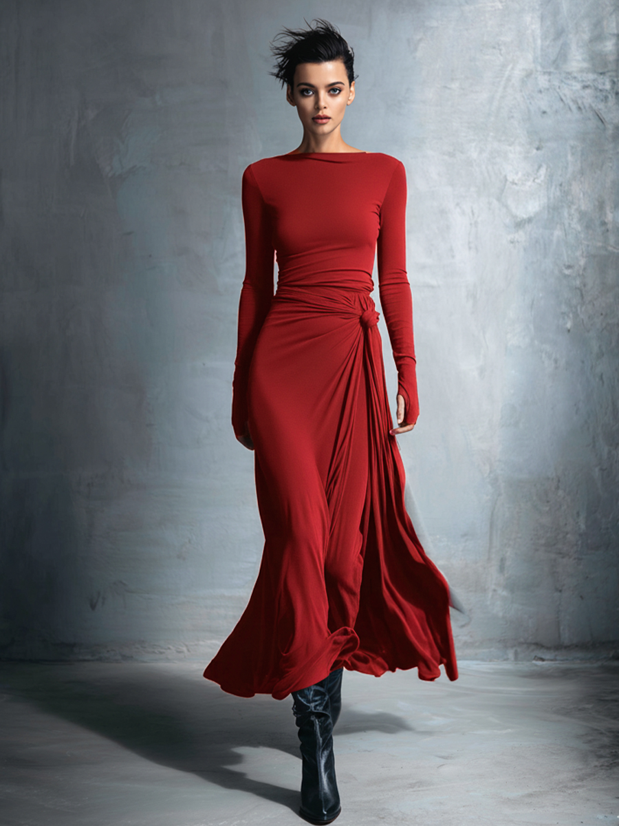 Assuntina — Abito lungo in maglia con scollo a V