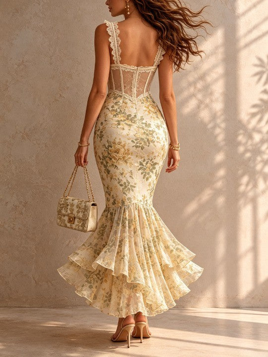 Edvige — Abito midi a fiori con pizzo