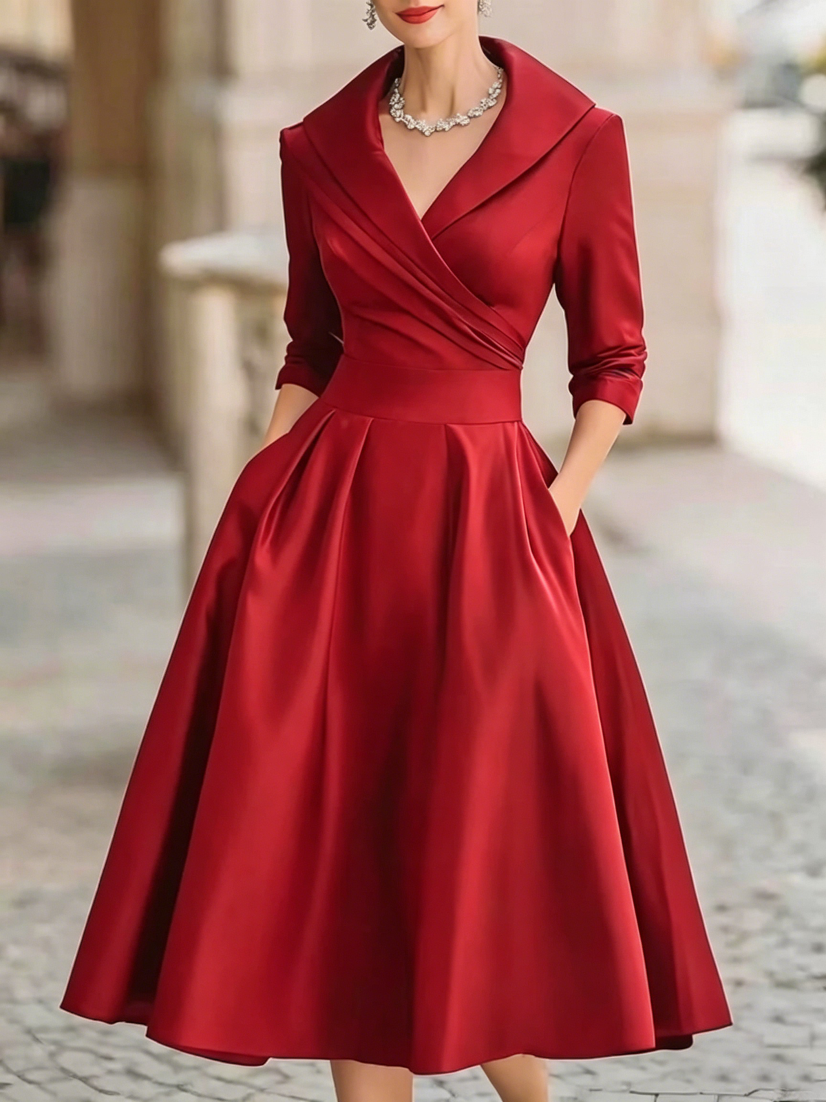 Monica — Abito midi in raso con scollo a V