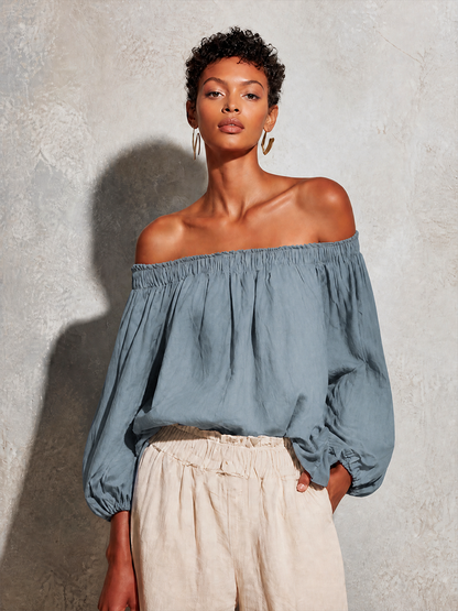 Delfina — Top in cotone e lino con spalle scoperte