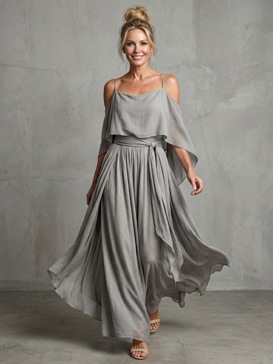 Miriam — Completo con top drappeggiato e spalle scoperte