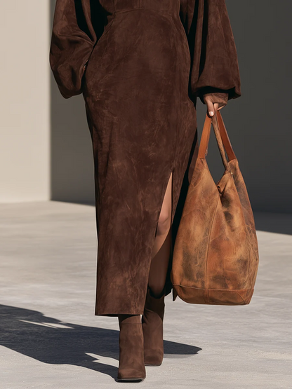 Norma — Abito lungo in camoscio con mezza zip
