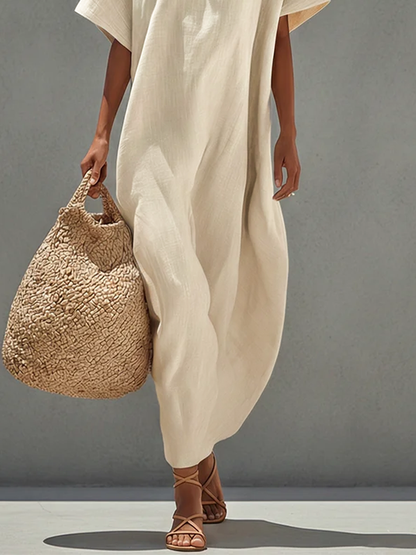 Cleofe — Abito in lino con girocollo bianco