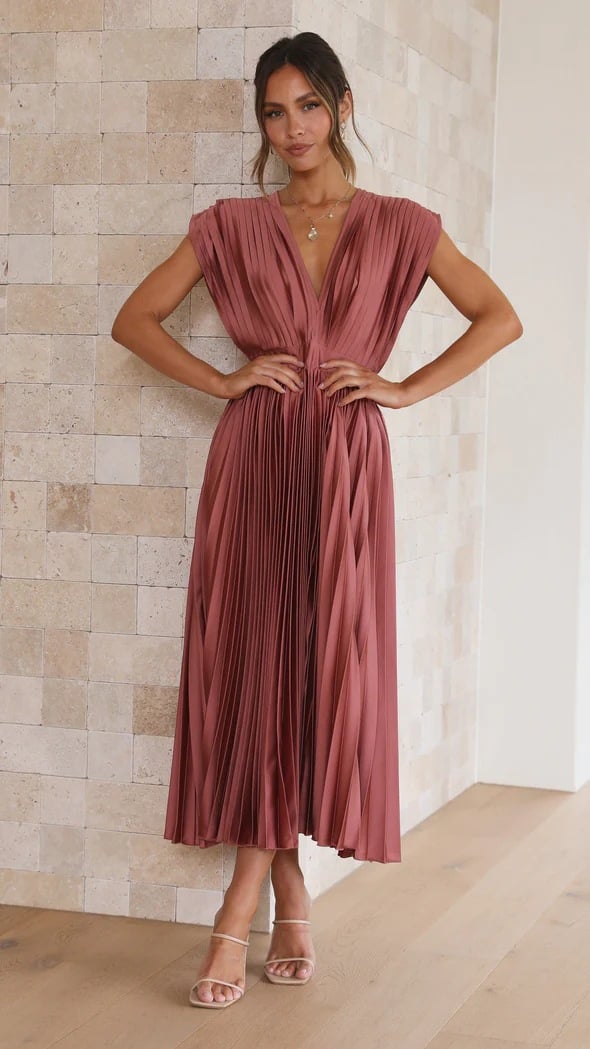 Edda — Abito midi in raso con scollo a V