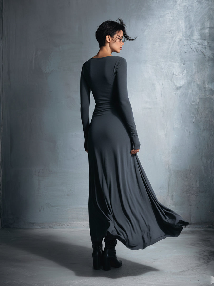 Assuntina — Abito lungo in maglia con scollo a V