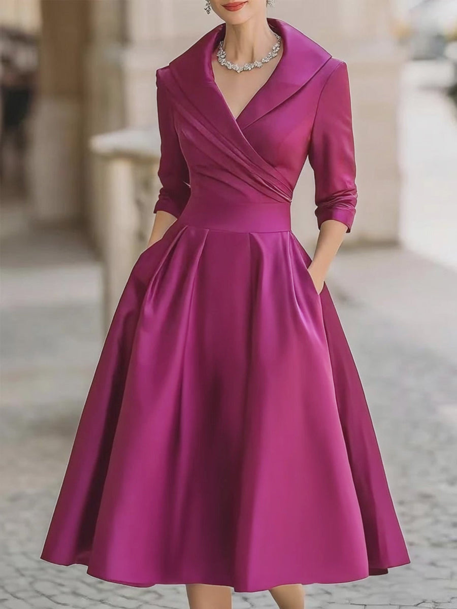 Monica — Abito midi in raso con scollo a V