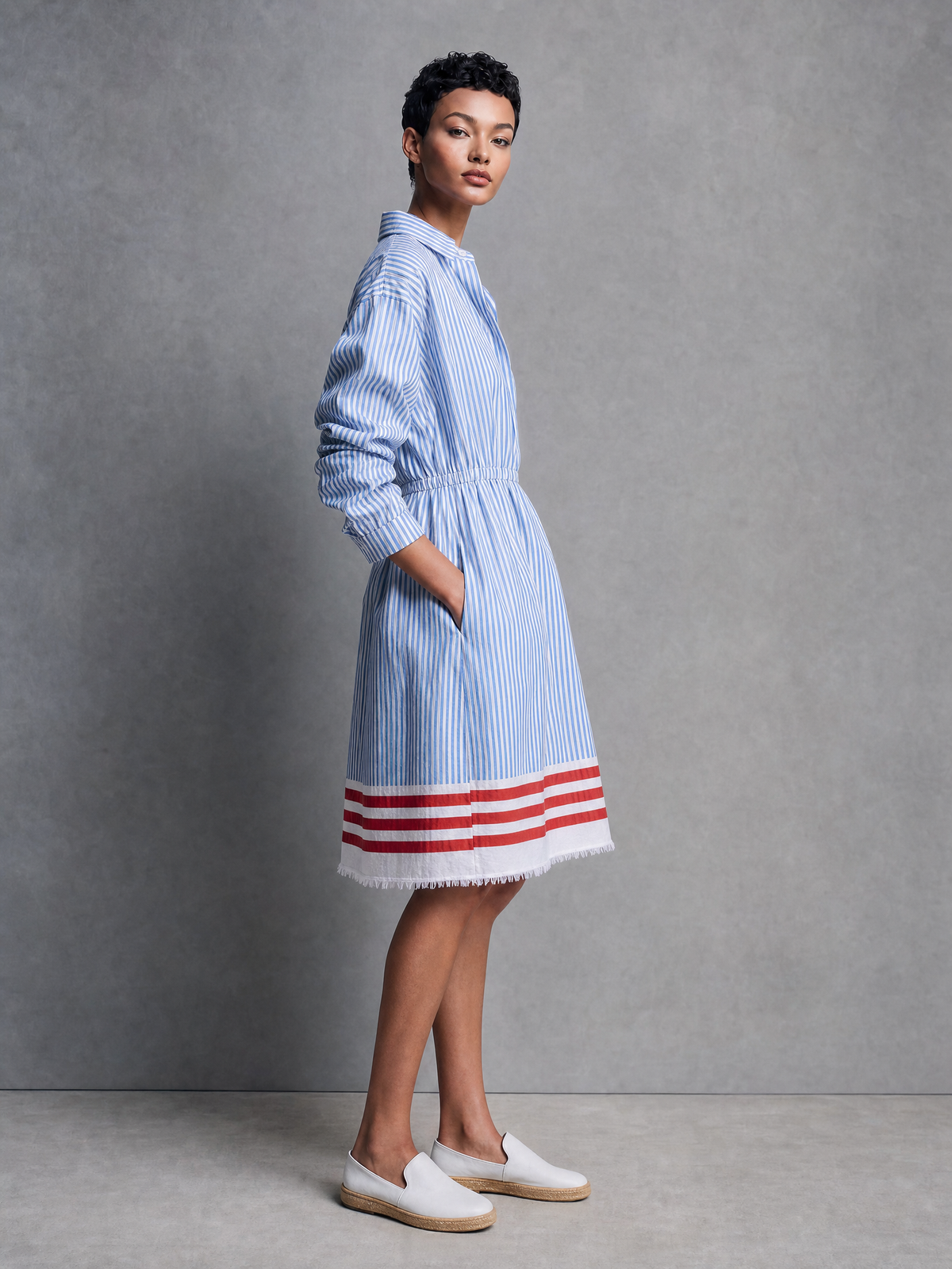 Bellarosa — Abito midi in cotone a righe blu