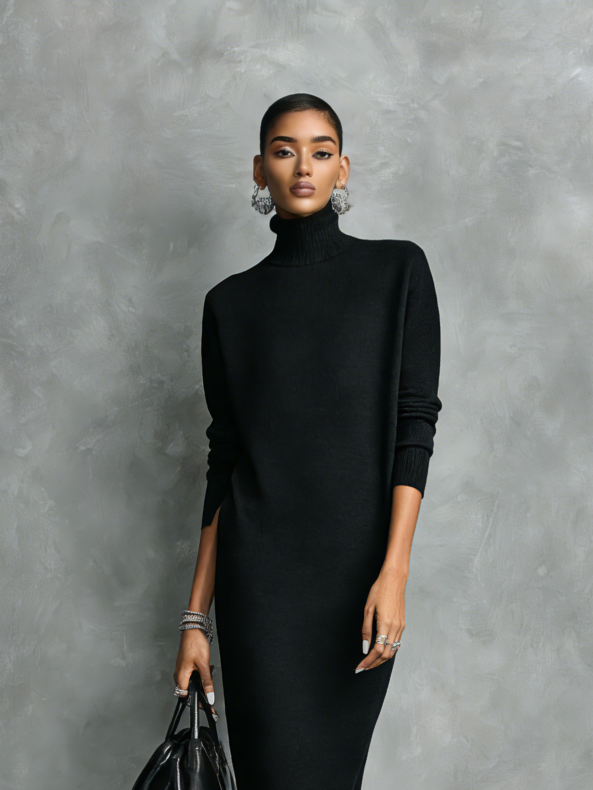 Laura — Abito midi in maglia con collo alto