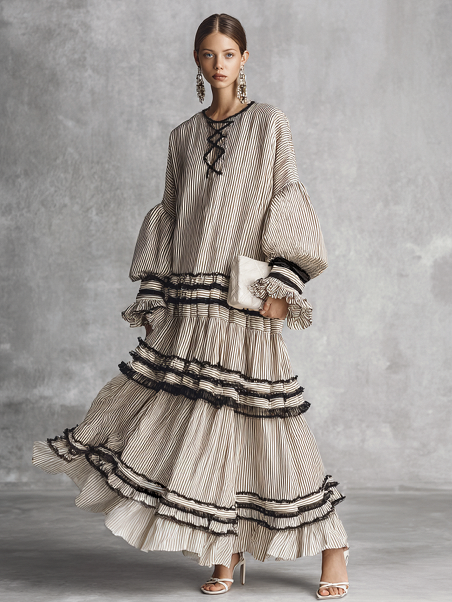 Deanna — Abito lungo in cotone a righe