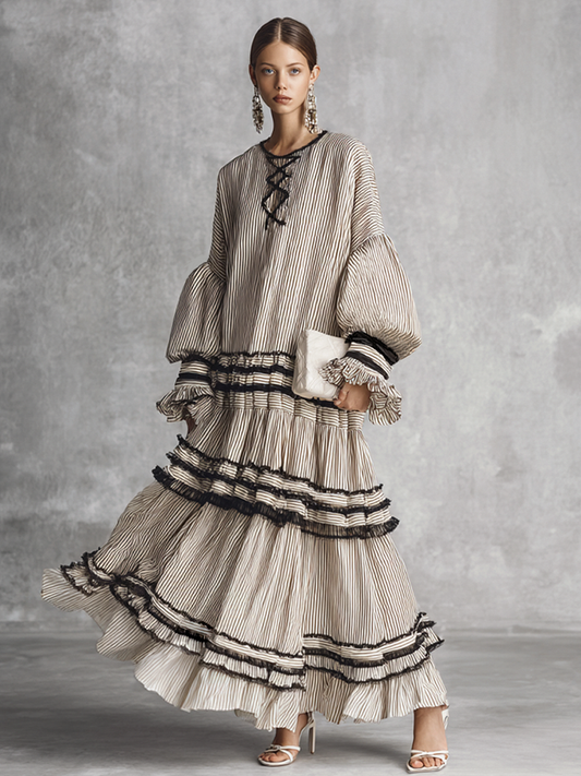 Deanna — Abito lungo in cotone a righe