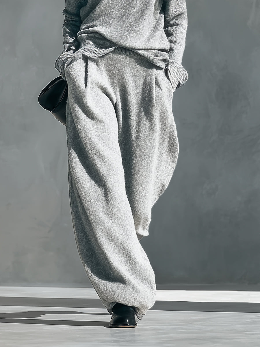 Dalia — Completo due pezzi in maglia con pantaloni a gamba larga grigio