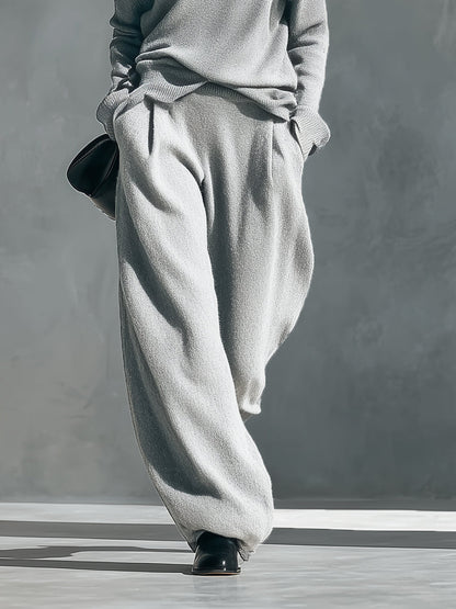 Dalia — Completo due pezzi in maglia con pantaloni a gamba larga grigio