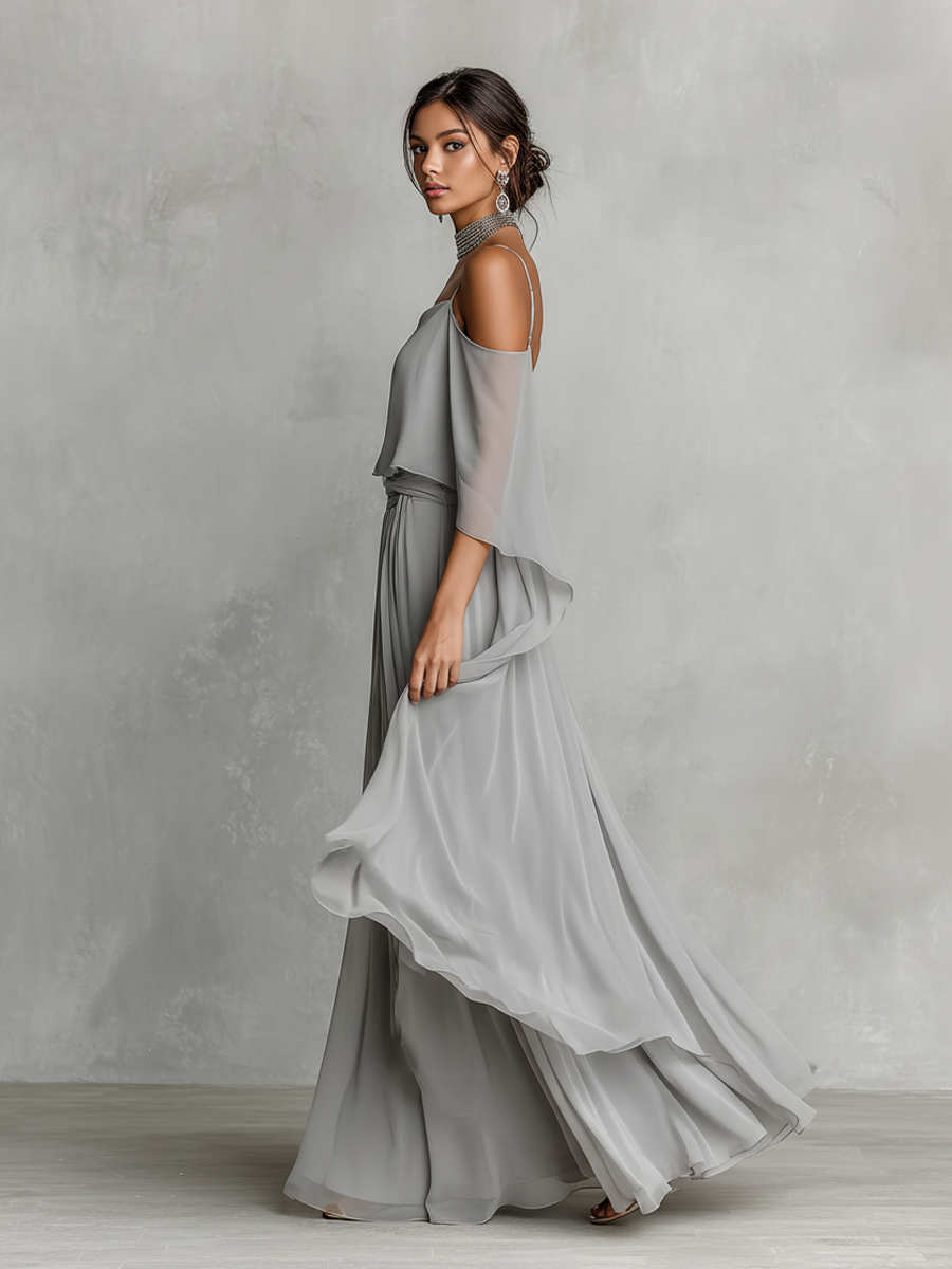 Brigida — Completo due pezzi in chiffon con pantaloni a gamba larga