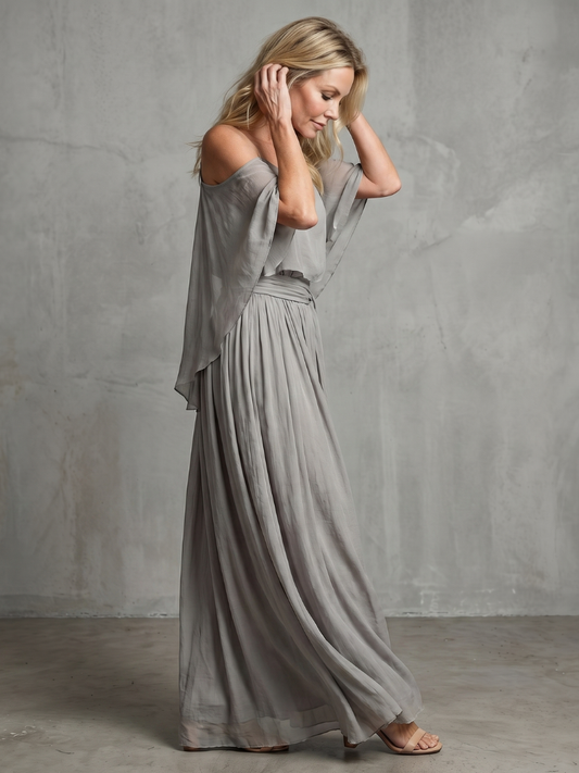 Miriam — Completo con top drappeggiato e spalle scoperte